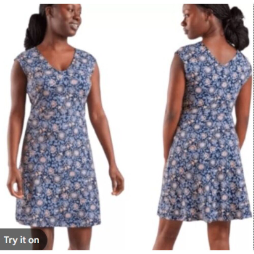 Title Nine Double Dare Blue Floral Athletic Dress Hidden Pocket Womens Medium
